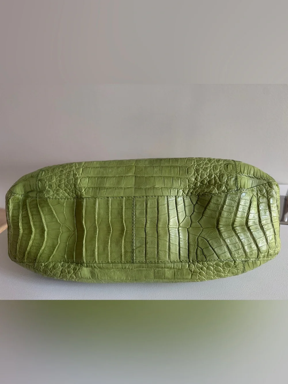 NANCY GONZALEZ Genuine Crocodile Top Handle Shoulder Bag Hobo Handbag Lime Green